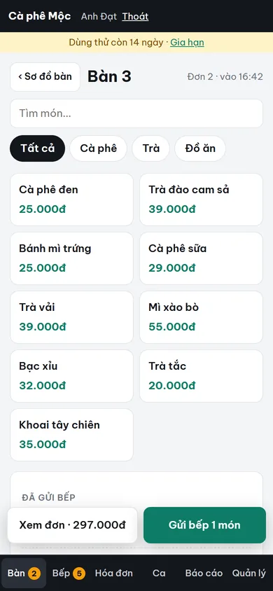Gọi món trên điện thoại bằng Datova POS