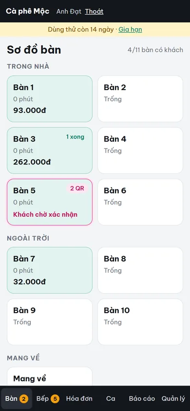 Sơ đồ bàn trên điện thoại phục vụ