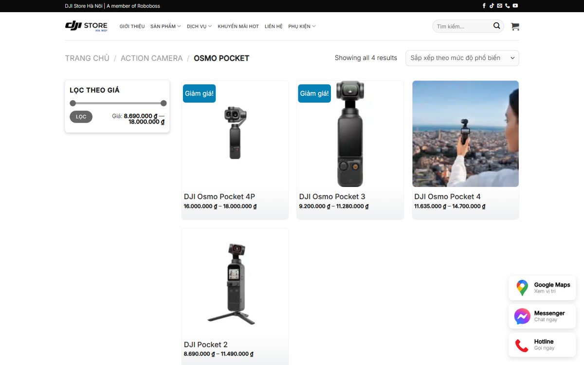 Trang danh mục web DJI Store Hà Nội
