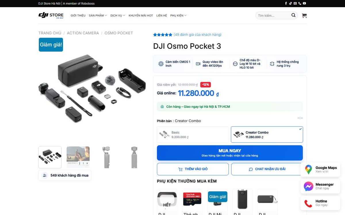 Trang sản phẩm web DJI Store Hà Nội