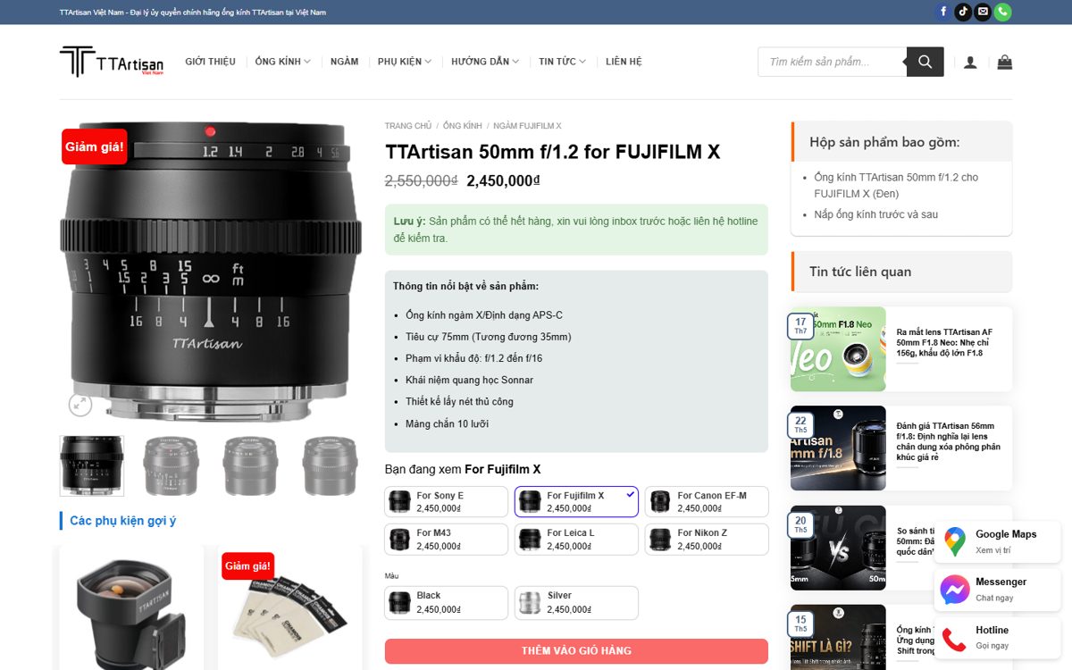 Trang sản phẩm web TTArtisan Việt Nam