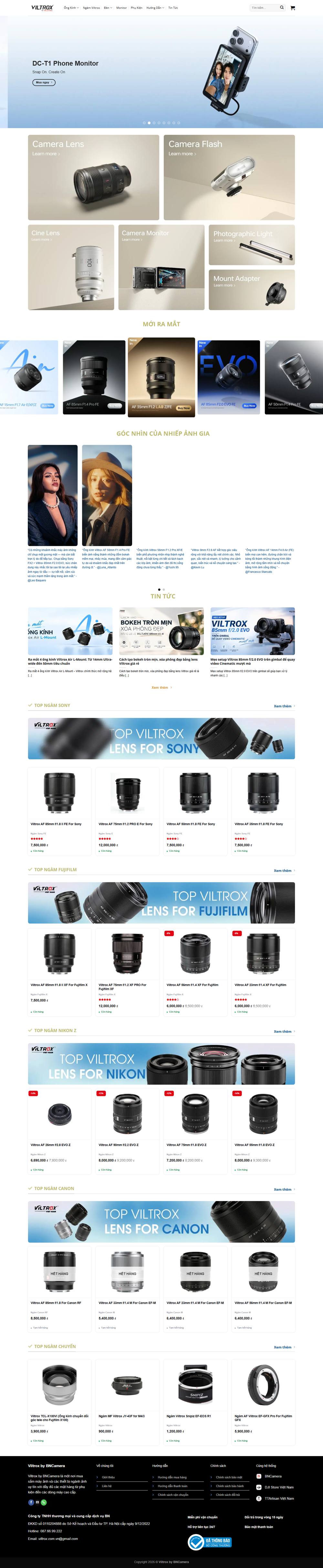 Trang chủ web Viltrox Việt Nam trên máy tính