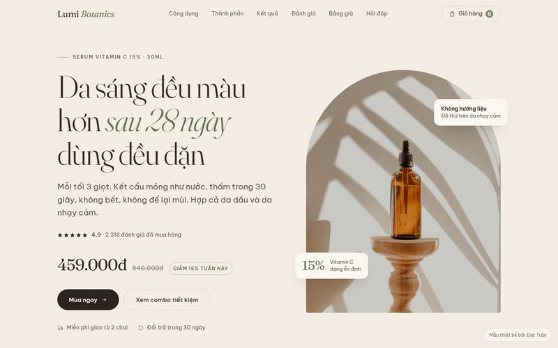 Mẫu website Mẫu landing bán sản phẩm do Datova thiết kế
