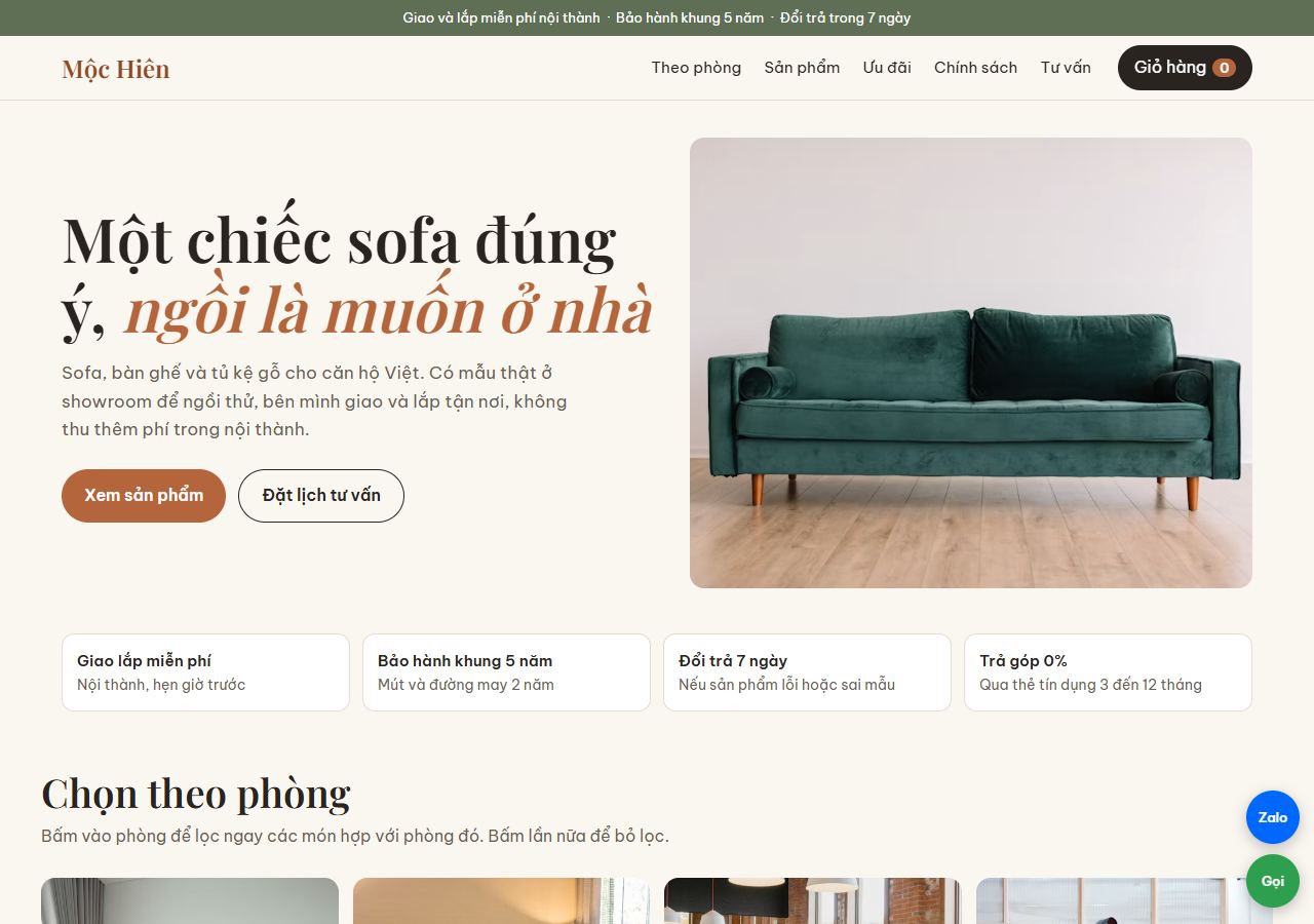 Mẫu website Mẫu web cửa hàng nội thất do Datova thiết kế