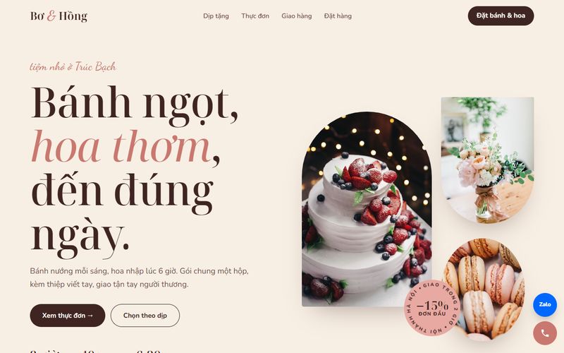 Mẫu web Tiệm bánh, hoa