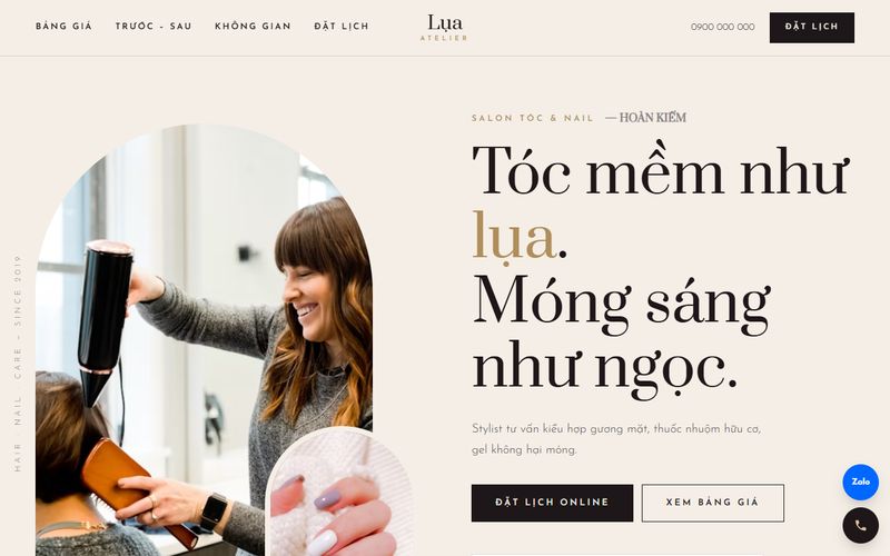 Mẫu web Salon tóc, nail