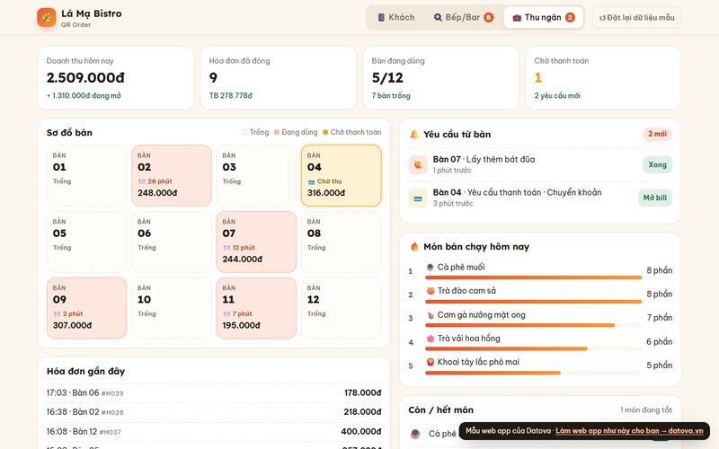 Mẫu web Gọi món QR tại bàn