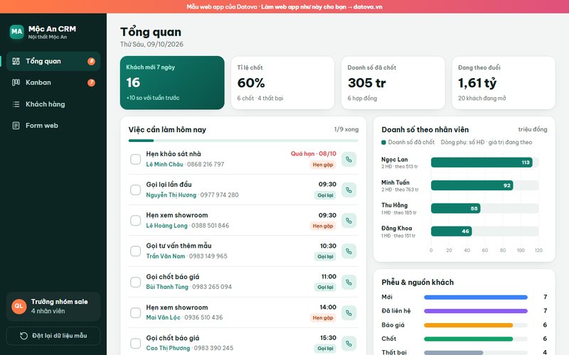 Mẫu web CRM quản lý khách hàng