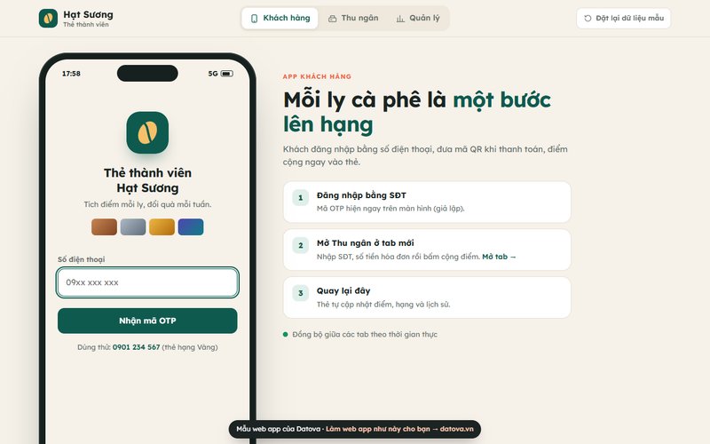 Mẫu web Thẻ thành viên, tích điểm